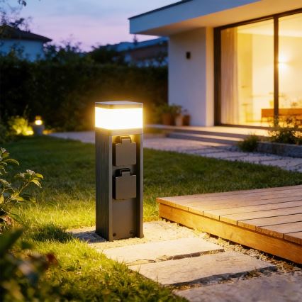 Brilagi -Välisvalgusti 2 SCHUKO-pistikupesaga PILLAR 1xG9/11W/230V IP44 antratsiit