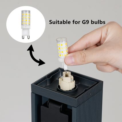 Brilagi -Välisvalgusti 2 SCHUKO-pistikupesaga PILLAR 1xG9/11W/230V IP44 antratsiit