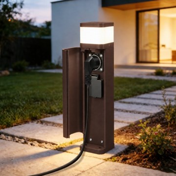BRILAGI - Välisvalgusti 2 SCHUKO-pistikupesaga PILLAR 1xG9/11W/230V IP44 pruun