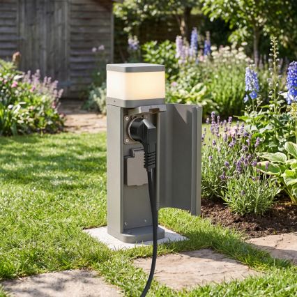 BRILAGI - Välisvalgusti kahe pistikupesaga SCHUKO PILLAR 1xG9/11W/230V IP44 hall