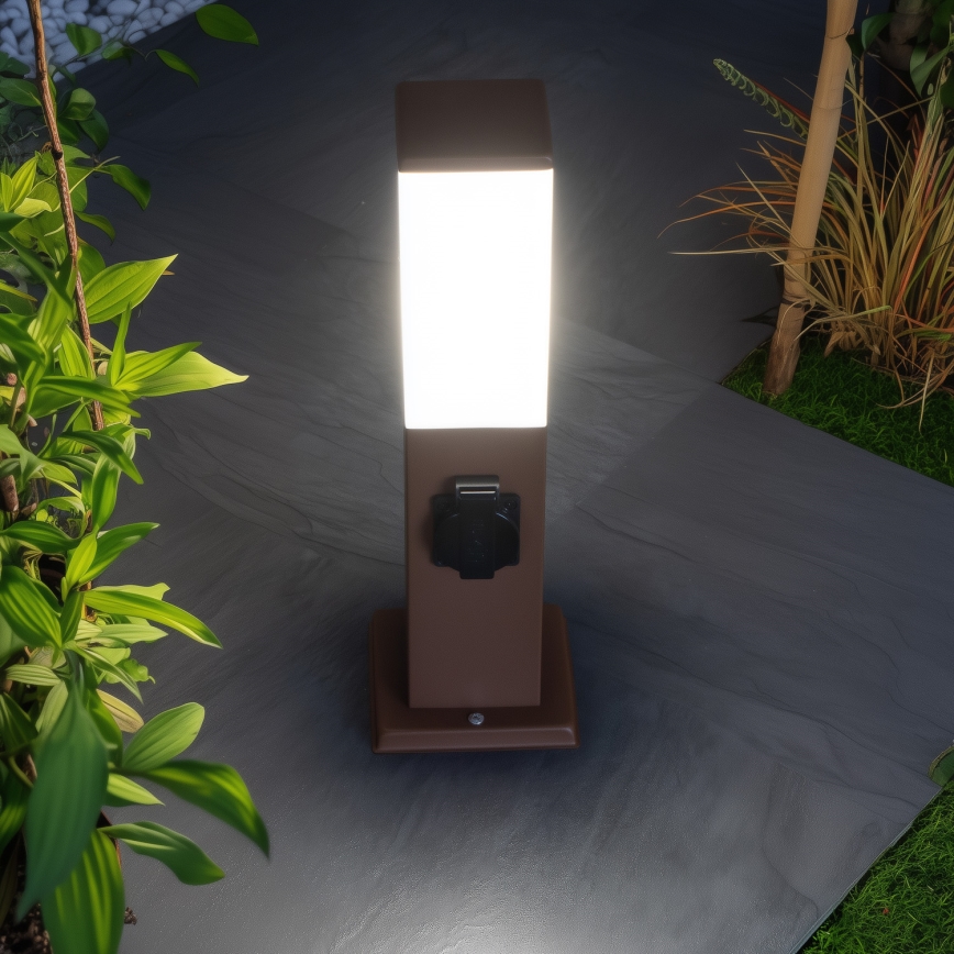 BRILAGI - välisvalgusti kahe SCHUKO-pistikupesaga NOVA 1xE27/15W/230V 40 cm IP44 pruun