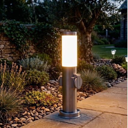 Brilagi - välisvalgusti kahe SCHUKO-pistikupesaga NOVA 1xE27/15W/230V 40 cm IP44 mati kroom