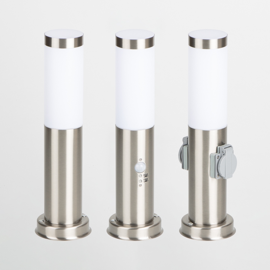 BRILAGI - välisvalgusti kahe SCHUKO-pistikupesaga NOVA 1xE27/15W/230V 40 cm IP44 mati kroom