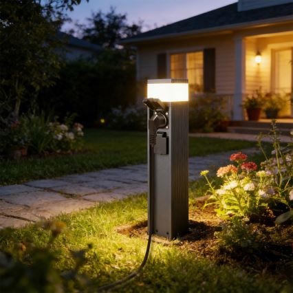 Brilagi - Välisvalgusti kahe Schuko-pistikupesaga PILLAR 1xG9/11W/230V IP44 antratsiit