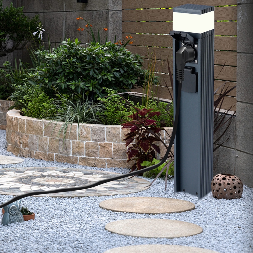 Brilagi - Välisvalgusti kahe Schuko-pistikupesaga PILLAR 1xG9/11W/230V IP44 antratsiit