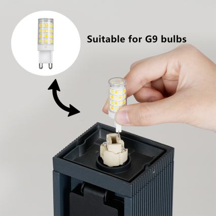 Brilagi - Välisvalgusti kahe Schuko-pistikupesaga PILLAR 1xG9/11W/230V IP44 antratsiit