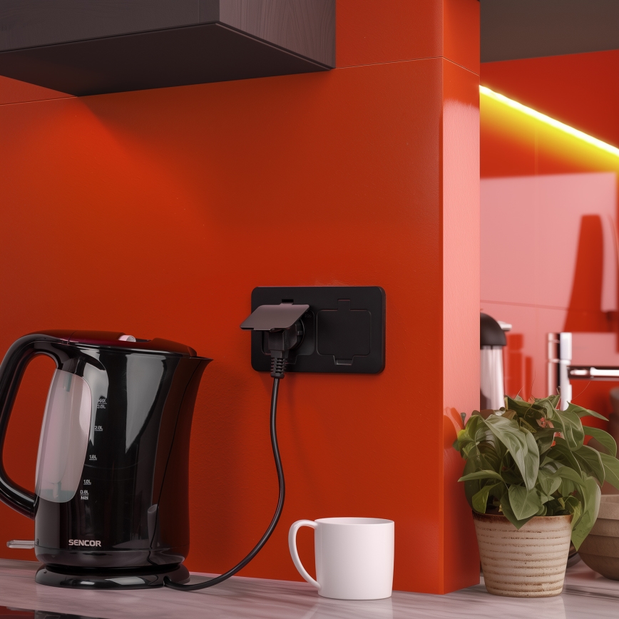 Brilagi - välitingimustesse mõeldud põrandasse paigaldatav kahepistikupesa IP55 must ristkülikukujuline