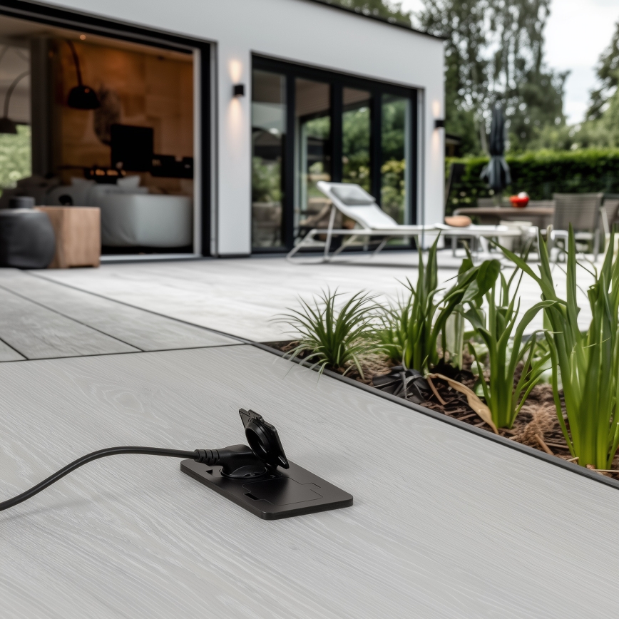 Brilagi - välitingimustesse mõeldud põrandasse paigaldatav kahepistikupesa IP55 must ristkülikukujuline