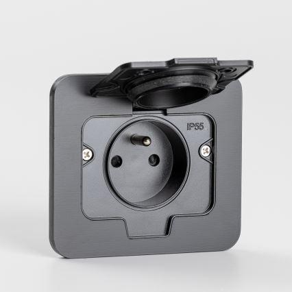 Brilagi - välitingimustesse mõeldud süvistatav põrandapistikupesa IP55, must, ristkülikukujuline