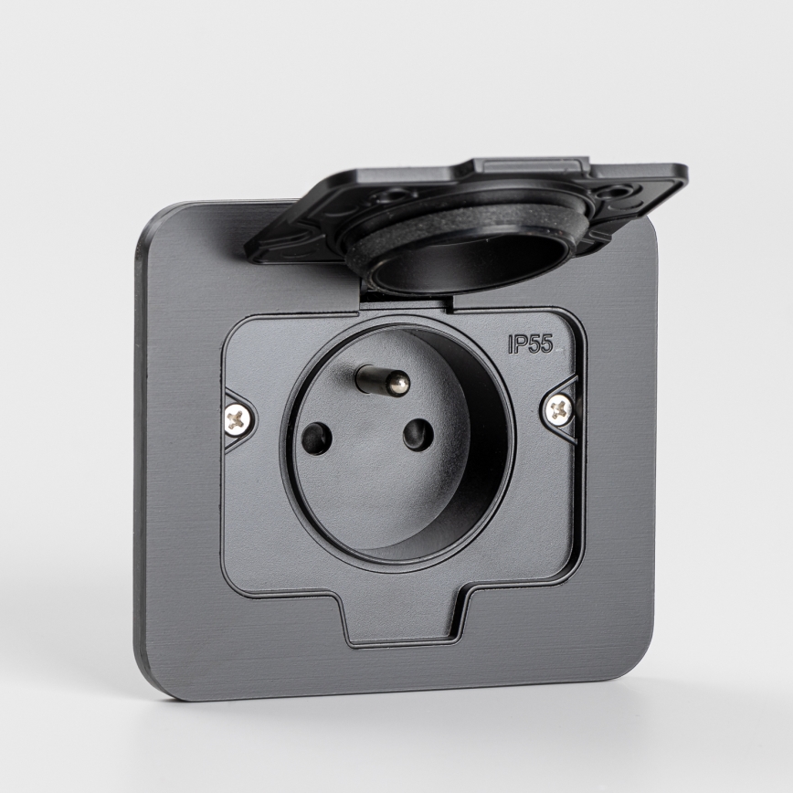 Brilagi - välitingimustesse mõeldud süvistatav põrandapistikupesa IP55, must, ristkülikukujuline