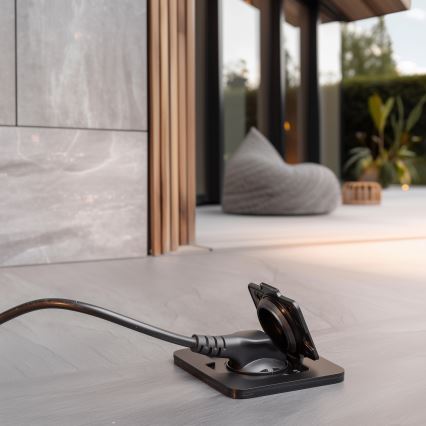 Brilagi - välitingimustesse mõeldud süvistatav põrandapistikupesa IP55, must, ristkülikukujuline