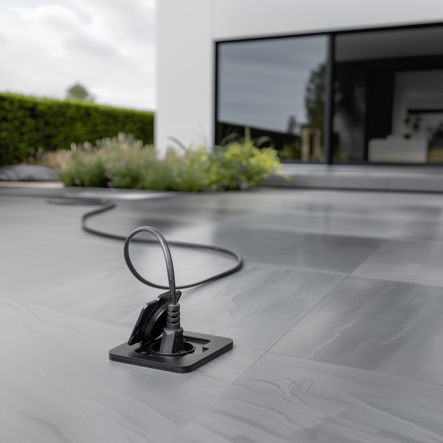 Brilagi - välitingimustesse mõeldud süvistatav põrandapistikupesa IP55, must, ristkülikukujuline