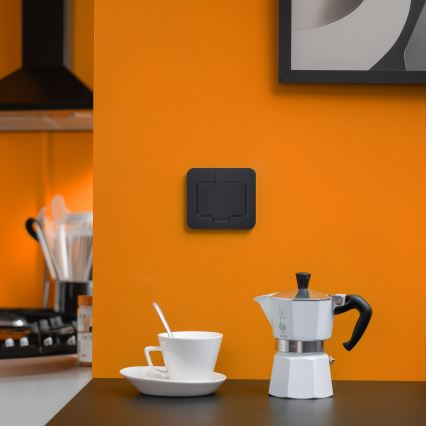 Brilagi - välitingimustesse mõeldud süvistatav põrandapistikupesa IP55, must, ristkülikukujuline