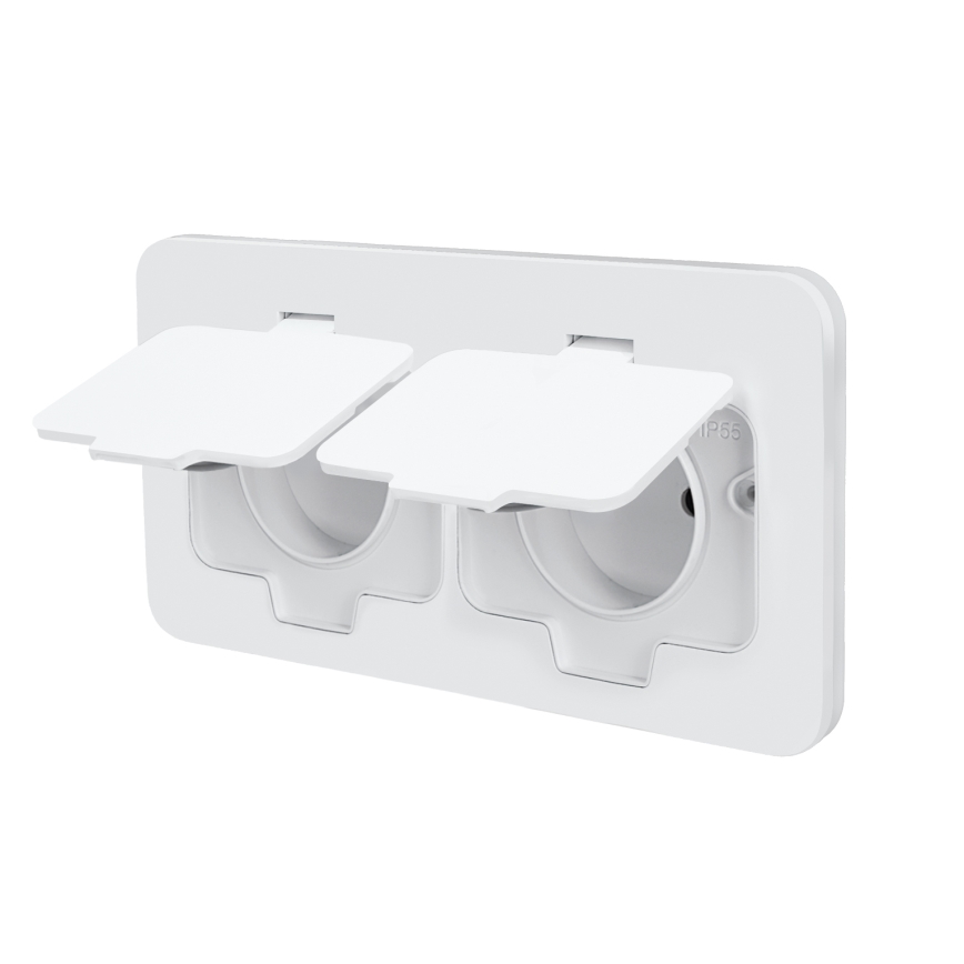 Brilagi - väljas kasutatav sisseehitatav topelt põrandapistik IP55, valge, ristkülikukujuline