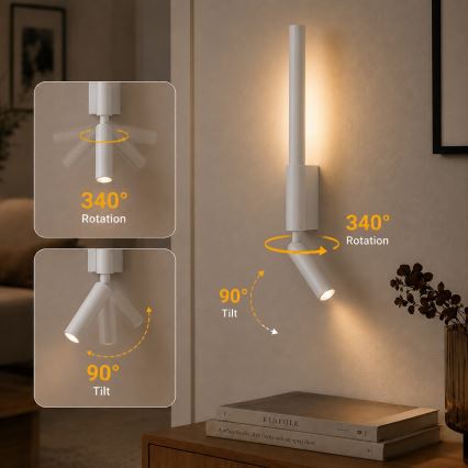 BRILAGI - VIXON LED-seinale paigaldatav suunavalgusti LED/3W/230V + LED/5W valge CRI 90