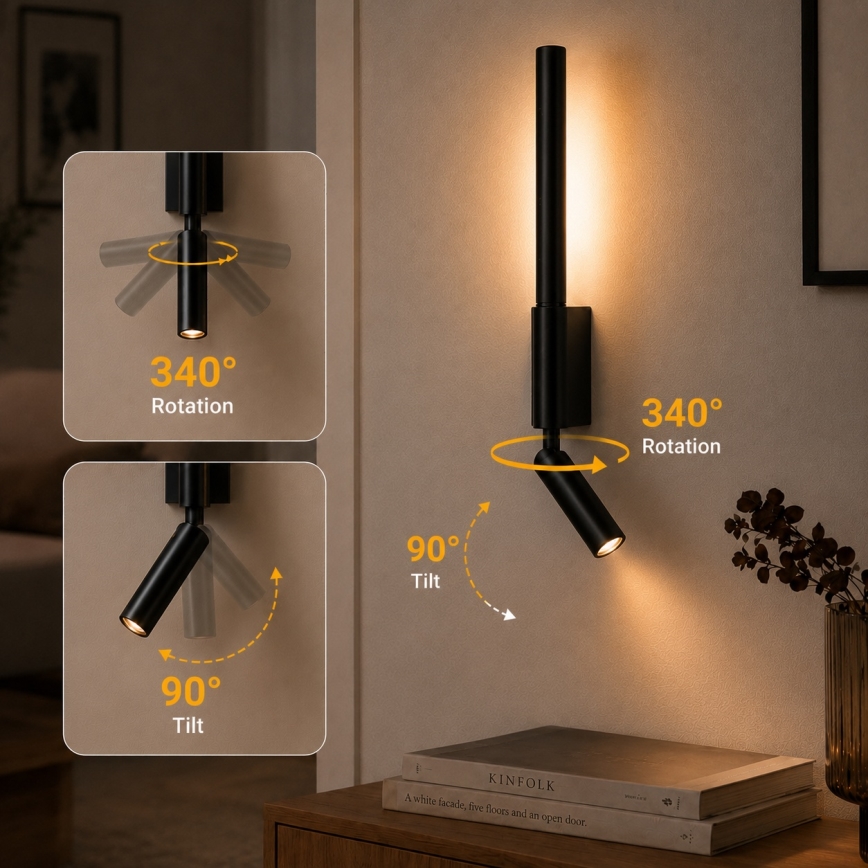 BRILAGI - VIXON LED-seinapunktvalgusti LED/3W/230V + LED/5W, must, CRI 90