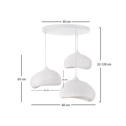 Brilagi - WABI SABI kaablil rippvalgusti 3xE27/40W/230V Ø 60 cm valge