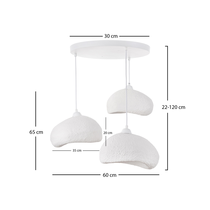 Brilagi - WABI SABI kaablil rippvalgusti 3xE27/40W/230V Ø 60 cm valge