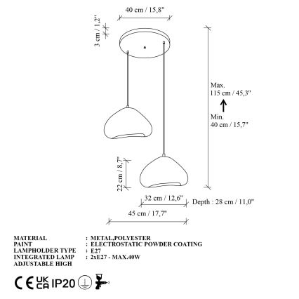 Brilagi - WABI SABI ripplamp kaabliga 2xE27/40W/230V Ø 45 cm valge