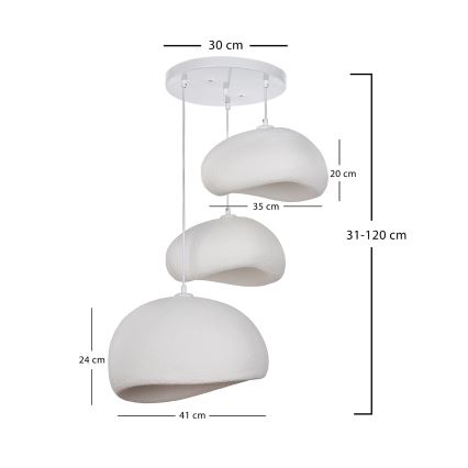 Brilagi - WABI SABI rippvalgusti kaabliga 3xE27/40W/230V, läbimõõt 76 cm, valge