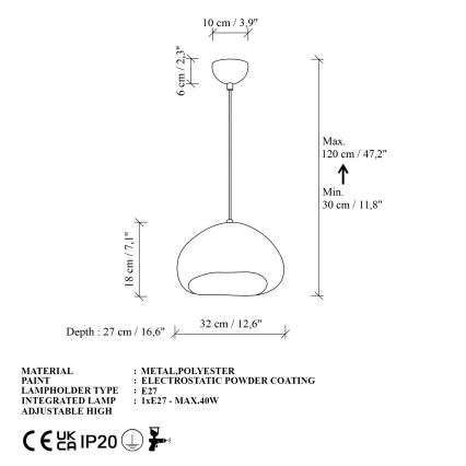 Brilagi - WABI SABI rippvalgusti kaablil 1x E27/40 W/230 V, läbimõõt 32 cm, valge