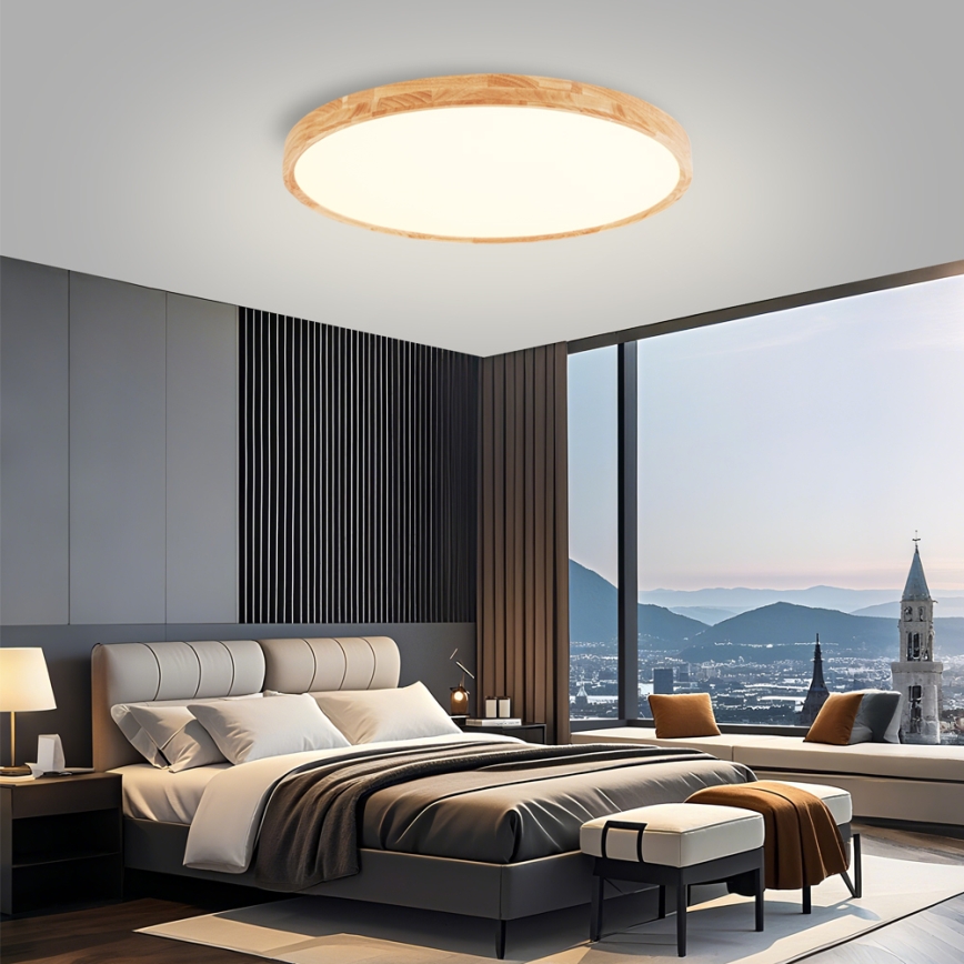 Brilagi - LED laelamp WOODROUND LED/70W/230V 3000/4000/6000K, läbimõõt 80 cm, puit, CRI 90