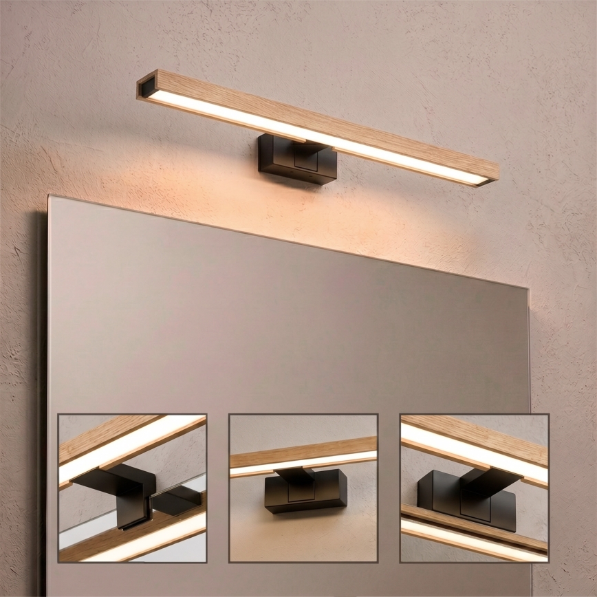Brilagi - LED-vannitoapeegli valgustus 3-ühes WOODY MIRROR LED/12W/230V 60 cm IP44 must/tamm