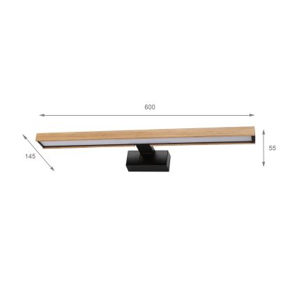 Brilagi - LED-vannitoapeegli valgustus 3-ühes WOODY MIRROR LED/12W/230V 60 cm IP44 must/tamm