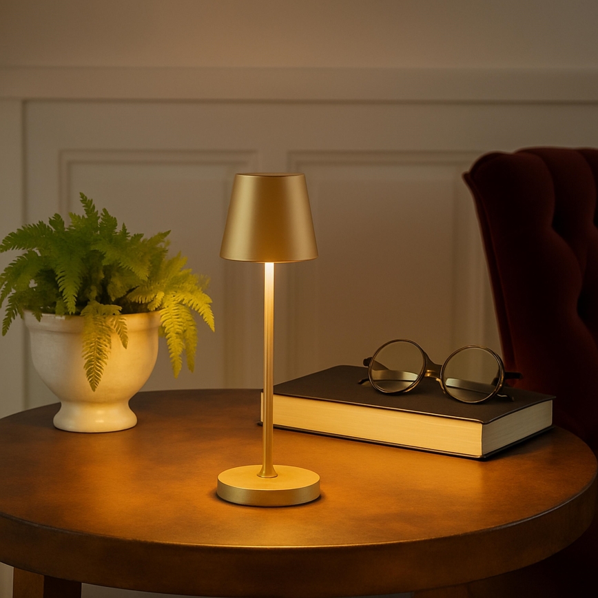 Brilliant - LED-hämardatav laetav puutekontrolliga välitingimustes kasutatav laualamp ELORA LED/2,5W/5V 2700K 2600 mAh IP44 kuldne