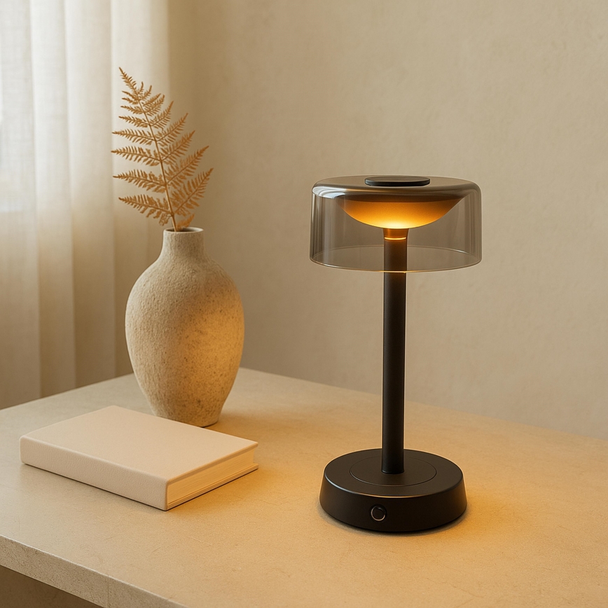 Brilliant - LED hämardatav laetav puutetundlik välistingimustes kasutatav laualamp RAZOR LED/2,5W/5V 2700K 2600 mAh IP44 must