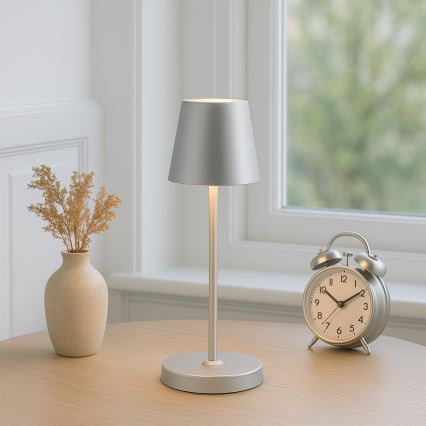 Brilliant - LED hämardatav laetav puutekontrolliga välistingimustesse mõeldud laualamp ELORA LED/2,5W/5V 2700K 2600 mAh IP44 hõbedane