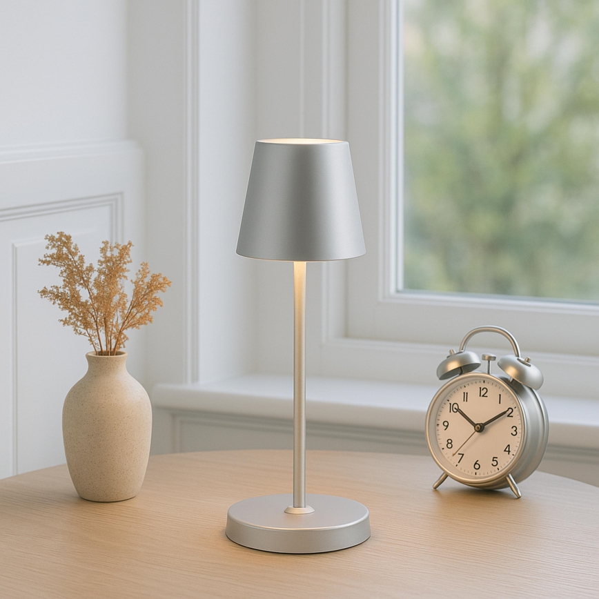 Brilliant - LED hämardatav laetav puutekontrolliga välistingimustesse mõeldud laualamp ELORA LED/2,5W/5V 2700K 2600 mAh IP44 hõbedane