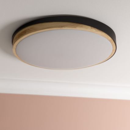 Brilliant - LED Hämardatav laevalgusti BAARLO LED/36W/230V 3000-6500K d. 50 cm must/kummi-viigipuu + kaugjuhtimispult