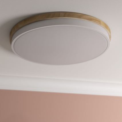 Brilliant - LED Hämardatav laevalgusti BAARLO LED/36W/230V 3000-6500K d. 50 cm valge/kummi-viigipuu + kaugjuhtimispult - FSC sertifitseeritud