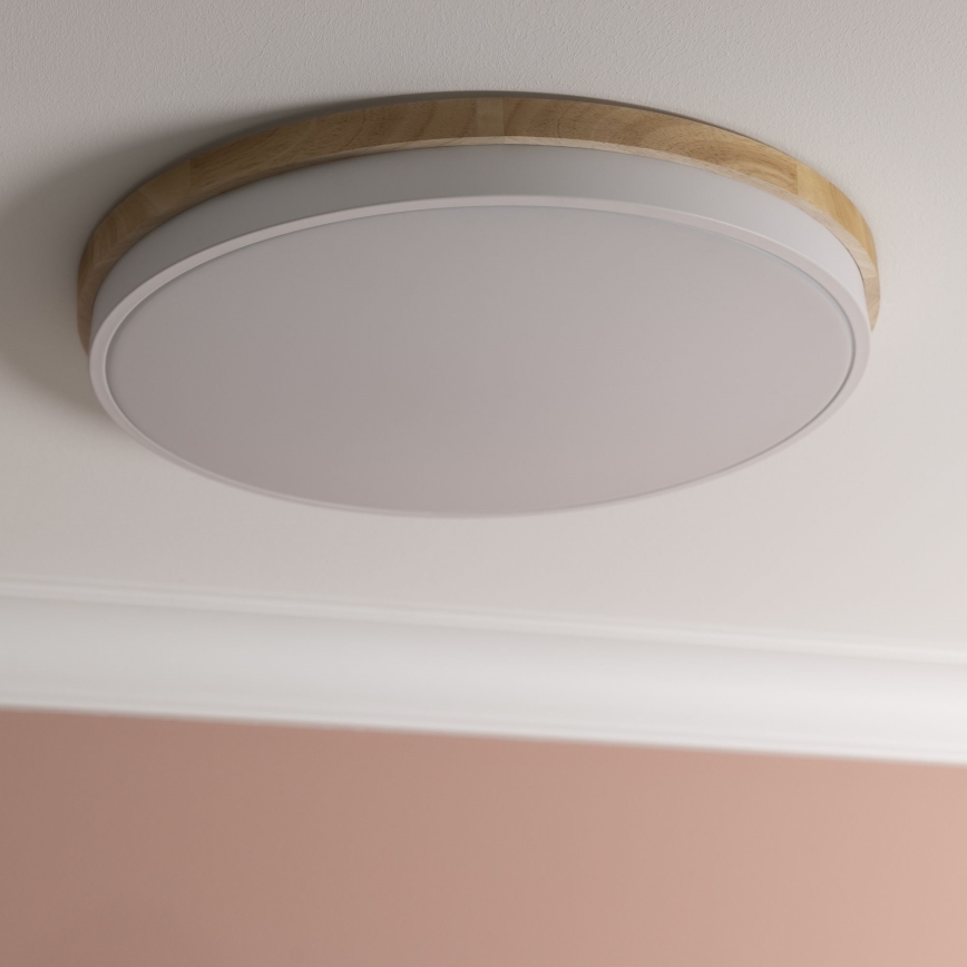 Brilliant - LED Hämardatav laevalgusti BAARLO LED/36W/230V 3000-6500K d. 50 cm valge/kummi-viigipuu + kaugjuhtimispult - FSC sertifitseeritud