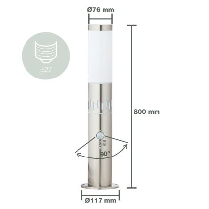 Brilliant - LED Välivalgusti anduriga LEIGH LED/0,9W/230V + 1xE27/11W 80 cm IP44 läikiv kroom