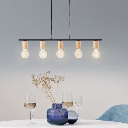 Brilliant - Ripplamp kaabliga KERRY 5xE27/40W/230V must/bambus
