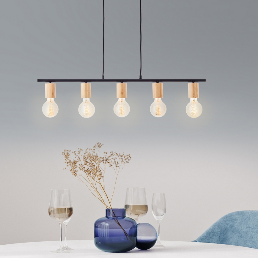 Brilliant - Ripplamp kaabliga KERRY 5xE27/40W/230V must/bambus