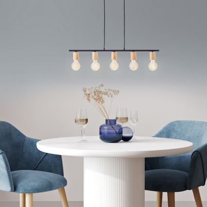 Brilliant - Ripplamp kaabliga KERRY 5xE27/40W/230V must/bambus