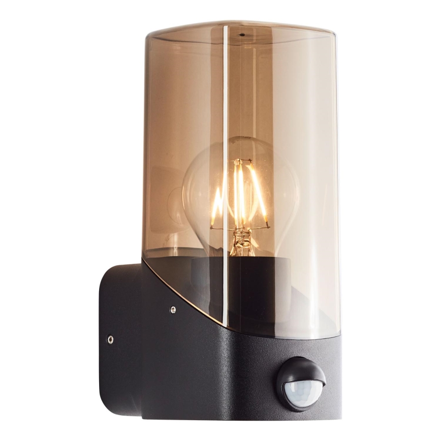 Brilliant - Väli seinavalgusti koos anduriga MINOU 1xE27/10W/230V IP44 must/suitsune