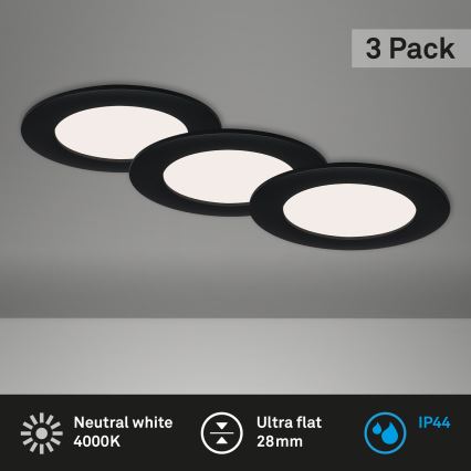 Brilo - komplekt 3 LED-süvistatavat vannitoa laevalgustit FLAT LED/6W/230V IP44, must