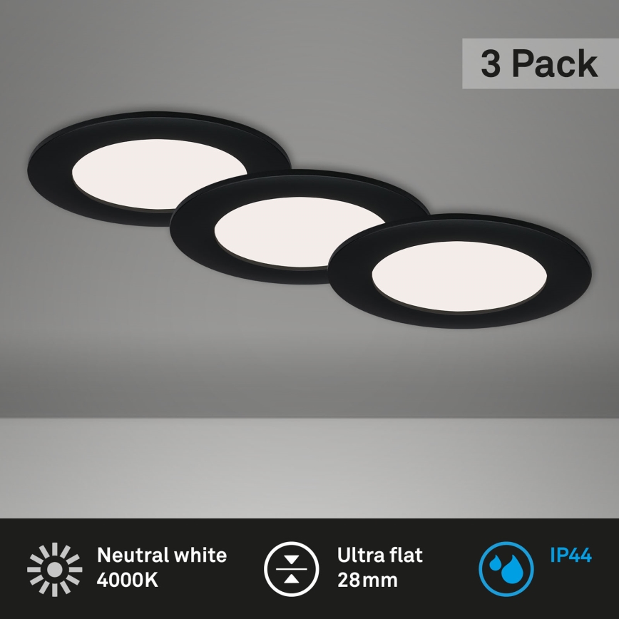 Brilo - komplekt 3 LED-süvistatavat vannitoa laevalgustit FLAT LED/6W/230V IP44, must