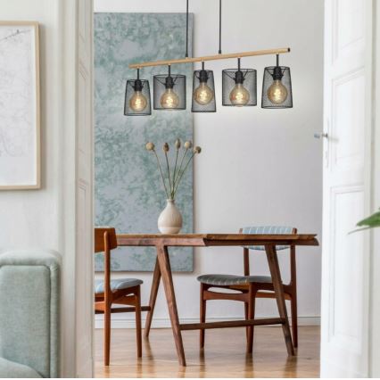 Brilo 4078-054 - WOOD & STYLE rippvalgusti kaabliga 5xE27/60W/230V