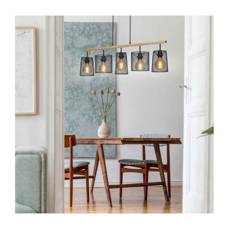 Brilo 4078-054 - WOOD & STYLE rippvalgusti kaabliga 5xE27/60W/230V