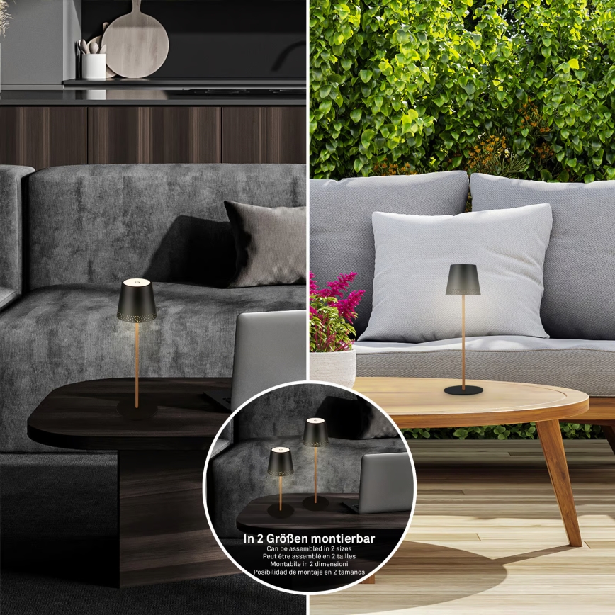 Brilo - KIKI LED hämardatav laetav puutekontrolliga väljas kasutatav laualamp, 2,6W/5V, IP44, 2600 mAh, must