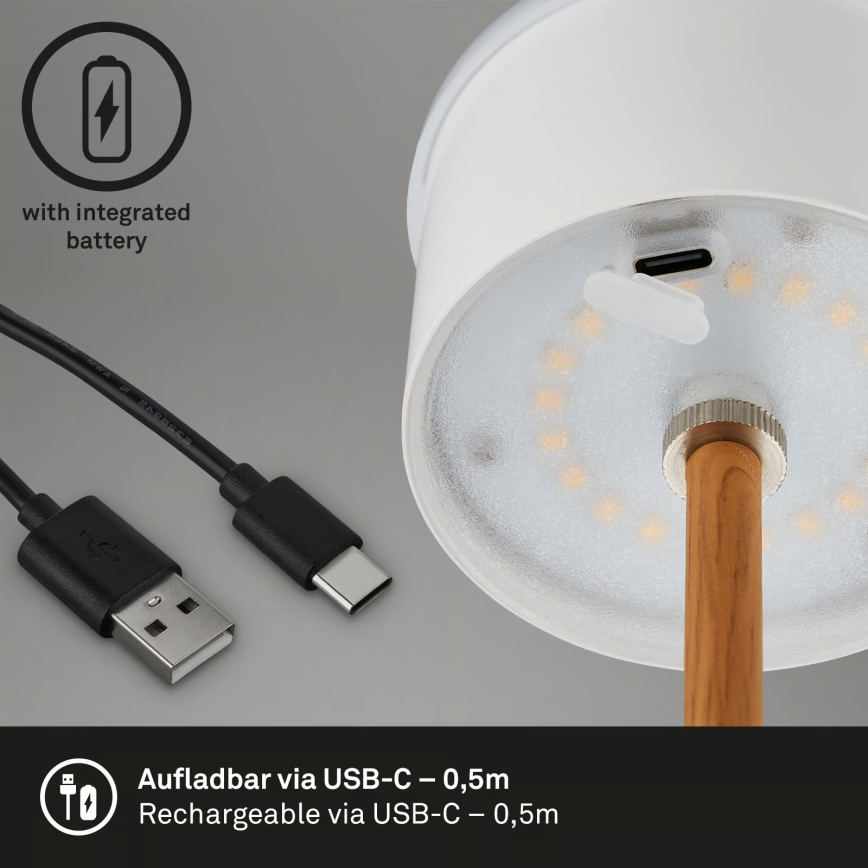Brilo - KIKI LED hämardatav laetav puutekontrolliga väljas kasutatav laualamp, 2,6W/5V, IP44, 2600 mAh, must