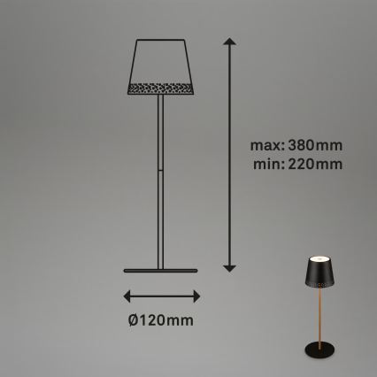 Brilo - KIKI LED hämardatav laetav puutekontrolliga väljas kasutatav laualamp, 2,6W/5V, IP44, 2600 mAh, must