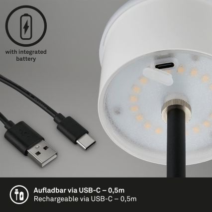 Brilo - laetav hämardatav puutejuhtimisega välitingimustes lauavalgusti KIKI LED/2,6W/5V IP44 2600 mAh hõbedane