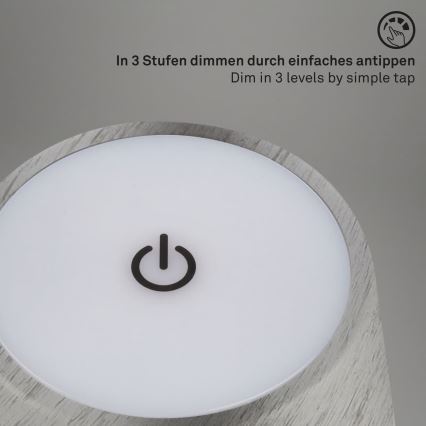 Brilo - laetav hämardatav puutejuhtimisega välitingimustes lauavalgusti KIKI LED/2,6W/5V IP44 2600 mAh hõbedane