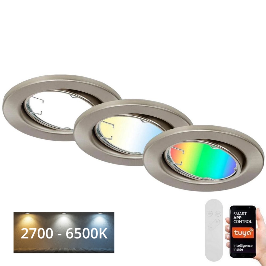 Brilo - KOMPLEKT 3x LED RGBW Hämardatav valgusti vannituppa 1xGU10/4,9W/230V 2700-6500K Wi-Fi Tuya IP23 + kaugjuhtimispult